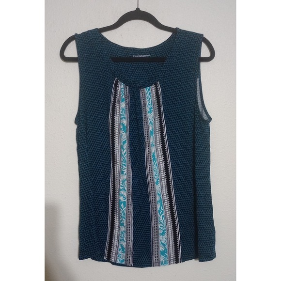 croft & barrow Tops - Croft & Barrow Womens Sleeveless Teal Geometric Floral Print Blouse Top Large